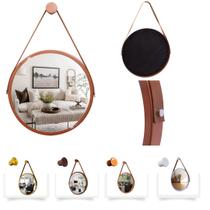 Espelho Redondo Decorativo Suspenso Com Alça 40cm + Suporte Cobre Alça Caramelo