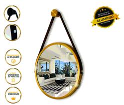 Espelho Redondo Decorativo Suspenso Com Alça 40cm + Suporte Dourado Alça Preta Espelho Redondo Decorativo Suspenso Com Alça 40cm + Suporte Dourado Alça Preta