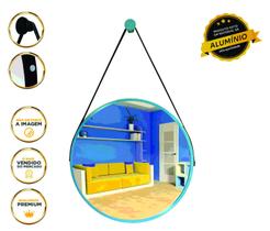 Espelho Redondo Decorativo Suspenso Com Alça 50cm + Suporte Azul Alça Preta Espelho Redondo Decorativo Suspenso Com Alça 50cm + Suporte Azul Alça Preta