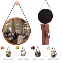 Espelho Redondo Decorativo Suspenso Com Alça 50cm + Suporte Cobre Alça Preta