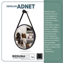 Espelho Redondo Decorativo Suspenso Com Alça 50cm + Suporte Preto Alça Preta