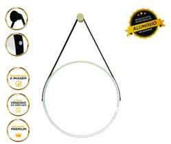 Espelho Redondo Decorativo Suspenso Com Alça 60cm + Suporte - Branco / Alça Preta Espelho Redondo Decorativo Suspenso Com Alça 60cm + Suporte - Branco / Alça Preta