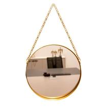 Espelho Redondo Dourado Com Alça de Corrente Dourado 26x5 Cm