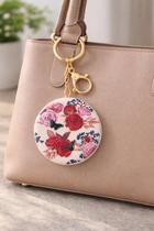 Espelho Redondo Duplo De Bolsa De Mão Lembrancinha Flores Rosa