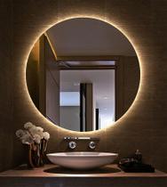 Espelho redondo iluminado com LED quente 80cm
