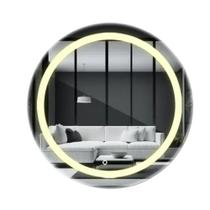 Espelho Redondo Jateado Com Led Amarelo 60x60 Lapidado Touch Espelho Redondo Jateado Com Led Amarelo 60x60 Lapidado Touch