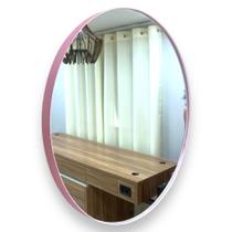 Espelho Redondo lapidado, Aro de acabamento em Couro Rosa, várias opções de tamanhos.