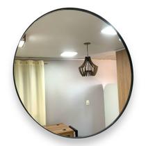 Espelho Redondo lapidado vários tamanhos, Aro de acabamento de couro na cor Preta.