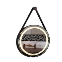 Espelho Redondo LED Couro Preto 72cm 21,6w 1800lm Biv Garbo