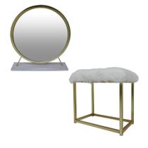 Espelho redondo Makeup Vanity Benzara Rose com banquinho de pele sintética Espelho redondo Makeup Vanity Benzara Rose com banquinho de pele sintética