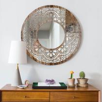 Espelho Redondo Mandala Indiana Marrom Rajado em Acrílico e MDF 45cm - Up Art Personalizados