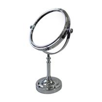 Espelho Redondo Oval De Mesa C/ Pé Dupla Face Prata 32 Cm