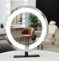 Espelho Redondo Simples C/ Iluminação E Suporte Bancada 40cm