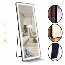 Espelho Retangular 170X70 com Suporte de Chão + LED Jateado 3 Intensidades Decorativo