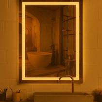 Espelho Retangular 40x60cm Jateado com LED Lapidado Branco Quente Vertical