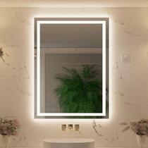 Espelho Retangular 70x50cm Jateado com LED Lapidado Branco Frio Vertical