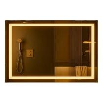 Espelho Retangular 70x50cm Jateado com LED Lapidado Branco Quente Horizontal
