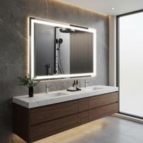 Espelho Retangular 80x60cm Jateado com LED Touch Branco Frio Horizontal