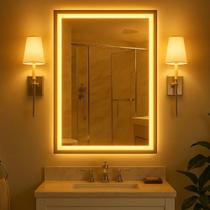 Espelho Retangular 90x70cm Jateado com LED Touch Branco Quente Vertical Espelho Retangular 90x70cm Jateado com LED Touch Branco Quente Vertical