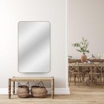 Espelho Retangular Arredondado 50x80cm Moldura em Couro Café Lyo