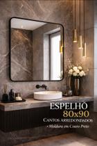 Espelho Retangular Arredondado LYO 80x90cm Moldura Em Couro Preto Espelho Retangular Arredondado LYO 80x90cm Moldura Em Couro Preto