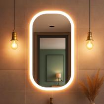 Espelho Retangular com Jateado e LED Duplo nas Bordas e Cantos Arredondados