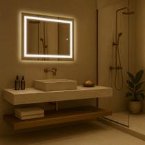 Espelho Retangular Com LED Jateado Decorativo para Sala, Banheiro, Quarto e Hall Design Moderno Touch Espelho Retangular Com LED Jateado Decorativo para Sala, Banheiro, Quarto e Hall Design Moderno Touch