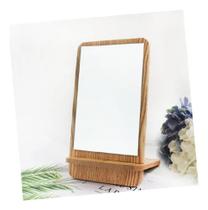 Espelho Retangular De Mesa E Mão Madeira Mdf P/ Maquiagem