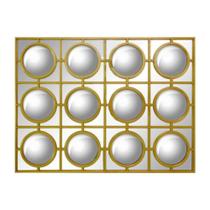 Espelho Retangular Design Olho de Peixe Resina Dourada Luxo