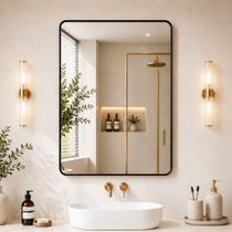 Espelho Retangular Grande Decorativo Banheiro ou Sala com Moldura 90 x 60 Preta Star Espelho Retangular Grande Decorativo Banheiro ou Sala com Moldura 90 x 60 Preta Star