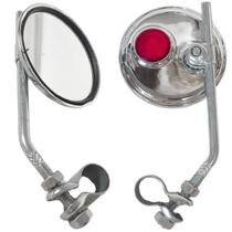 Espelho Retrovisor P / Moto Bike C/2pcs Redondo Cromado C/refletor Com Haste Alça Ajustável
