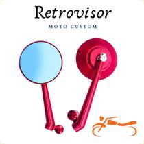 Espelho Retrovisor Universal Redondo Para Motos Custom Vermelho