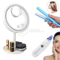 Espelho Ring Light com Ventilador Interno e Mini Espelho 5x + DermaSuction + Mini Chapinha de Bolsa