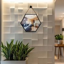 Espelho Sextavado 40cm Adnet Moldura Alumínio Marrom C/alça Preta + Suporte