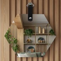 Espelho Sextavado Barato Decorativo Slim Com Alça 550mm - Espelho Sextavado Barato Decorativo Slim Com Alça 550mm -