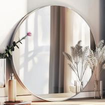 Espelho Sunniry Silver redondo de 60 cm com moldura de metal HD Glass