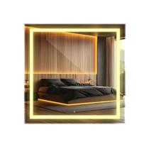 Espelho Touch Quadrado Jateado 90x90 Led Amarelo a Pilha Espelho Touch Quadrado Jateado 90x90 Led Amarelo a Pilha