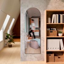 Espelho Vitral Base Reta Retrô De Chão 150x50cm Em Couro