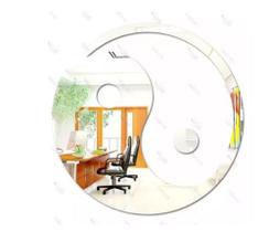 Espelho Yin Yang Acrílico Espelhado Prata Sala Home 12cm
