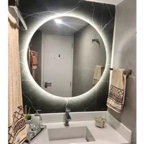 Espelhor Redondo com Led Branco Quente 70Cm com Suporte de Parede Decorativo