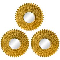 Espelhos decorativos de parede dourados, 3 peças redondas para decoração de casa