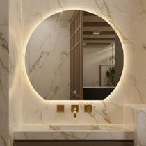 Espelhos led neutro 70 x 64 cm Decorativo flutuante retro iluminado luxo meia lua cortada orgânico
