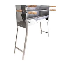 Espeteira a Carvão Inox Portátil Dobrável Profissional Com 2 Grelhas Inox 3 Níveis para Espetinhos I 80