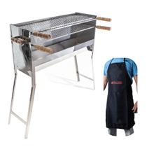 Espeteira Inox Dobrável Portatil 3 Níveis para Espetinhos com 2 grelhas e avental a carvao 80cm