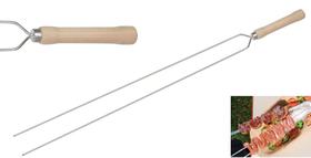 Espeto Duplo 2 Lamina Churrasqueira Cabo Madeira Churrasco Espeto Duplo 2 Lamina Churrasqueira Cabo Madeira Churrasco