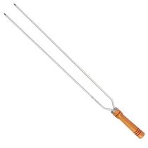 Espeto Duplo Para Churrasco 70Cm Alumínio Cabo Madeira Mor