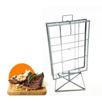 Espeto Grelha Costelão Churrasco Natural com Base Giratória Suporte Aço Galvanizado Assar Costela Cordeiro Patagônico Fogo de Chão