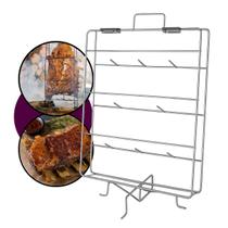 Espeto Grelha Costelão Suporte Aço Inox 40x60cm para Churrasco Fogo de Chão Assar Cordeiro Patagônico Base Giratória Suporta até 25kg Não Enferruja