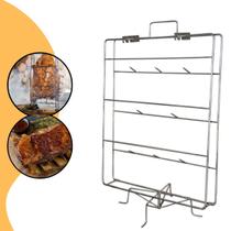 Espeto Grelha Costelão Suporte Aço Inox Fogo De Chão 40x60cm Churrasco Assar Cordeiro Patagônico Costelão Aço Inoxidável