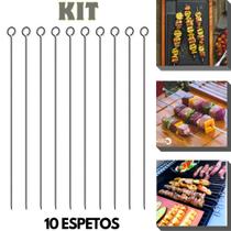 Espeto Inox Metal Churrasco Churrasqueiro Cozinha Ponta Achatada Kit 10 Peças 42cm